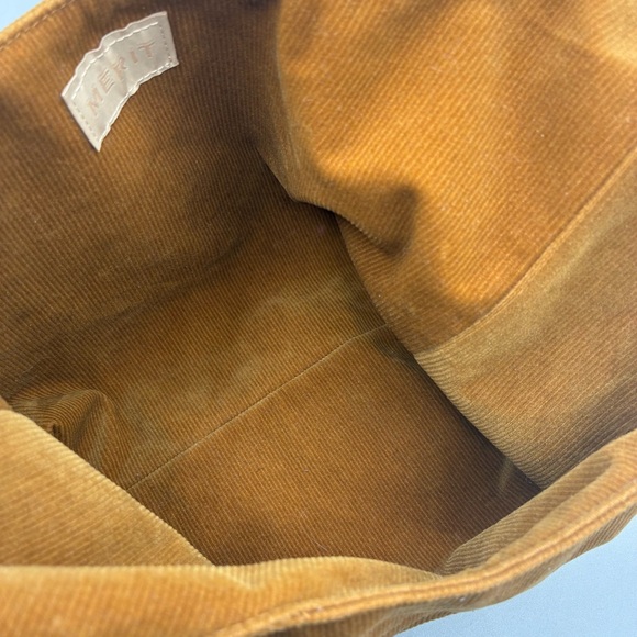 Merit Beauty The Signature Cosmetic Makeup Bag Corduroy Tie Top Pouch Brown - Picture 6 of 7